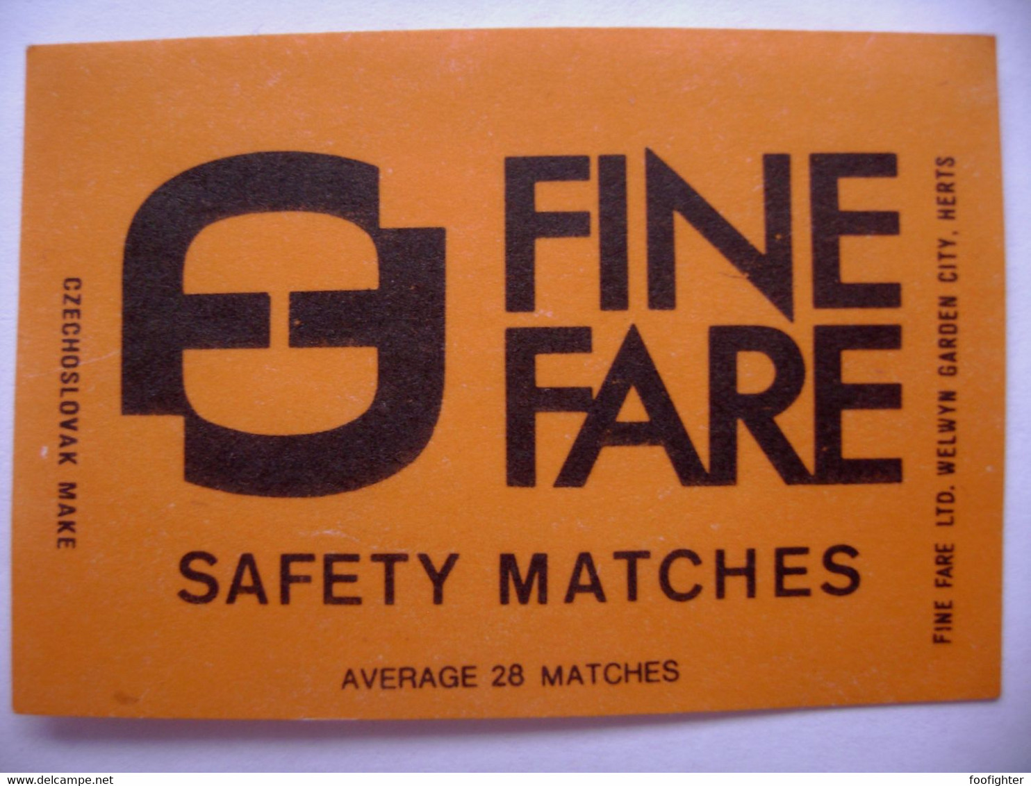 FINE FARE Ltd Welwyn Garden City Herts Safety Matches - 28 Matches, Matchbox Label (5 X 3,4 Cm) Czechoslovakia Export UK - Zündholzschachteletiketten