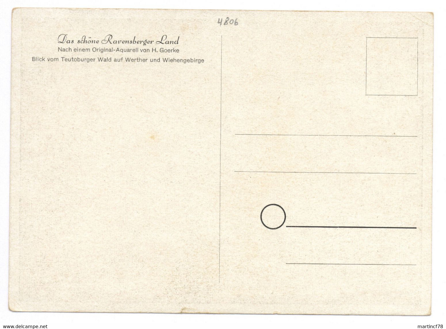 4806 Das Schöne Ravensberger Land Aquarell H. Goerke Teutoburger Wald Werther - Guetersloh