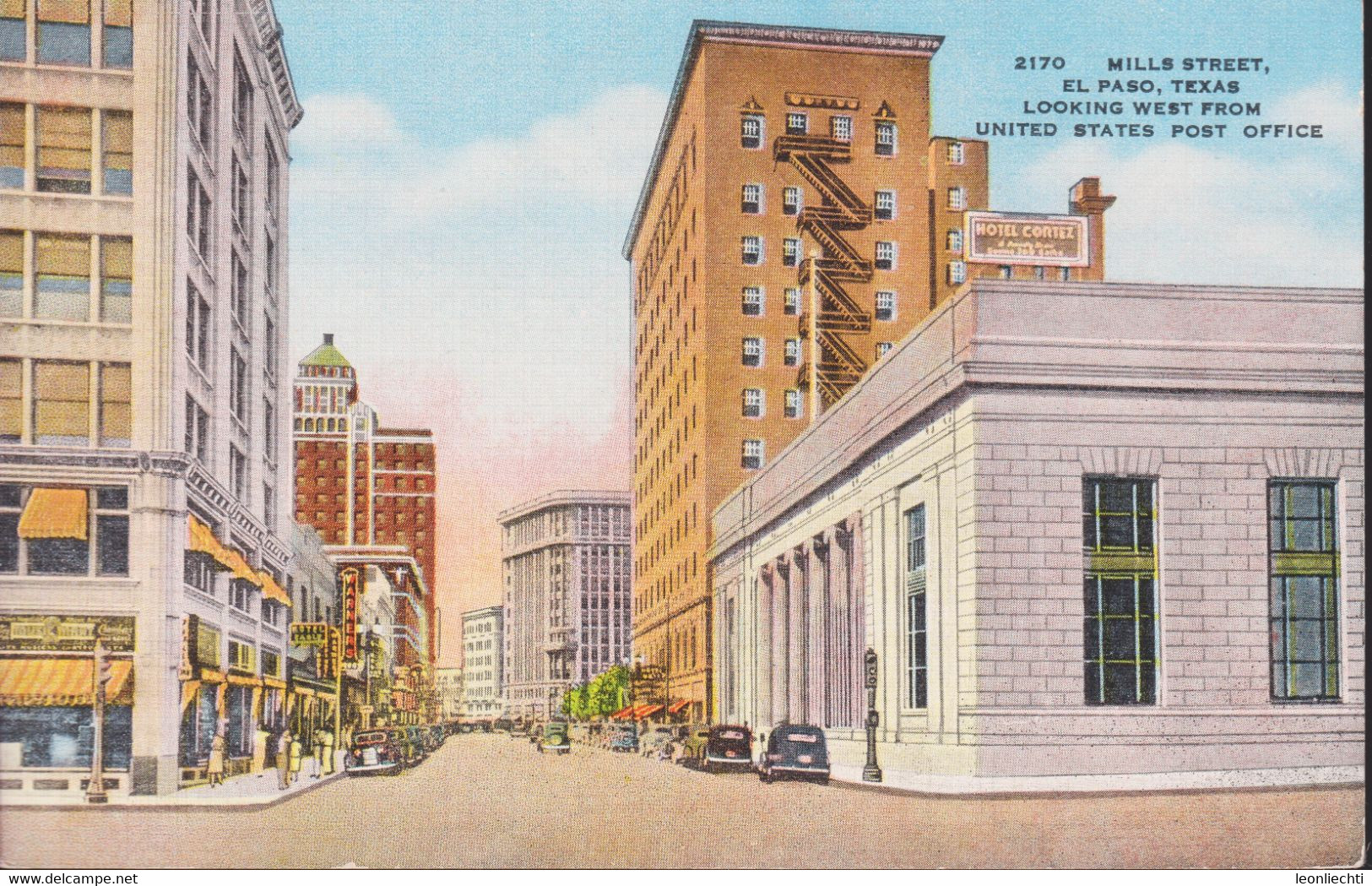 AK. POST CARD, MILLIS SREET, EL PASO, TEXAS. LOOKING WEST FROM UNITED STATES POST OFFICE - El Paso