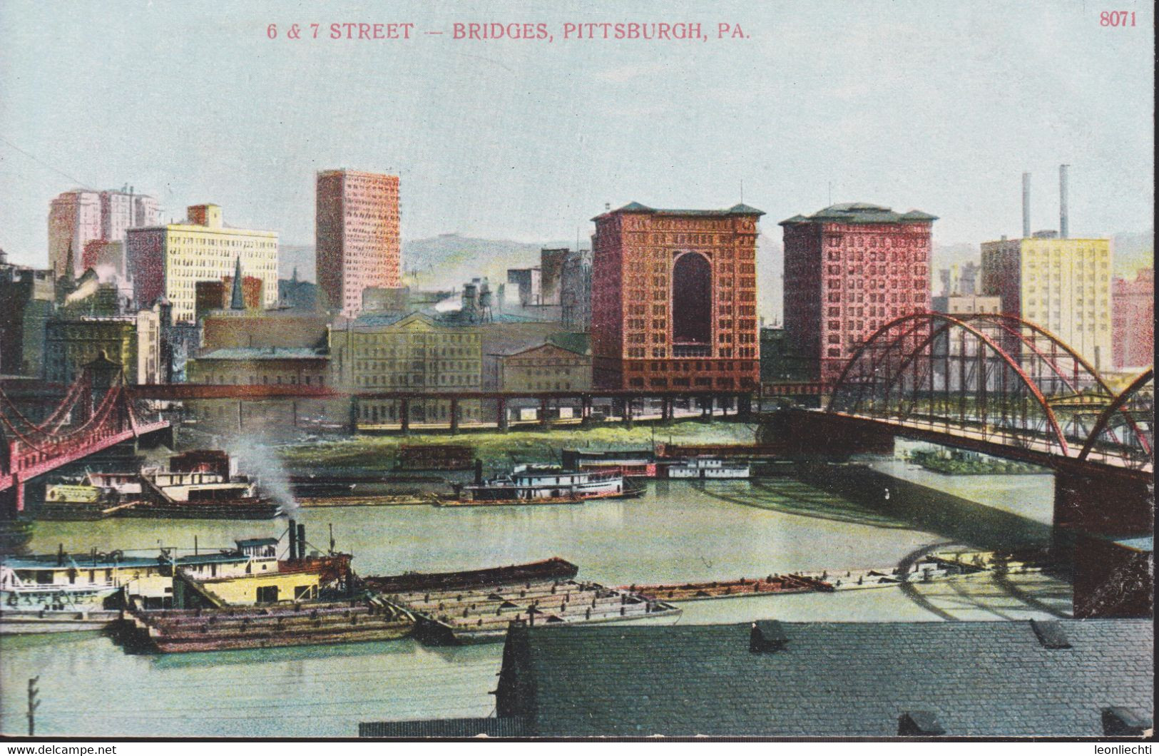 AK. POST CARD, 6 & 7 STREET - BRIDGES, PITTSBURGH, PA - Pittsburgh
