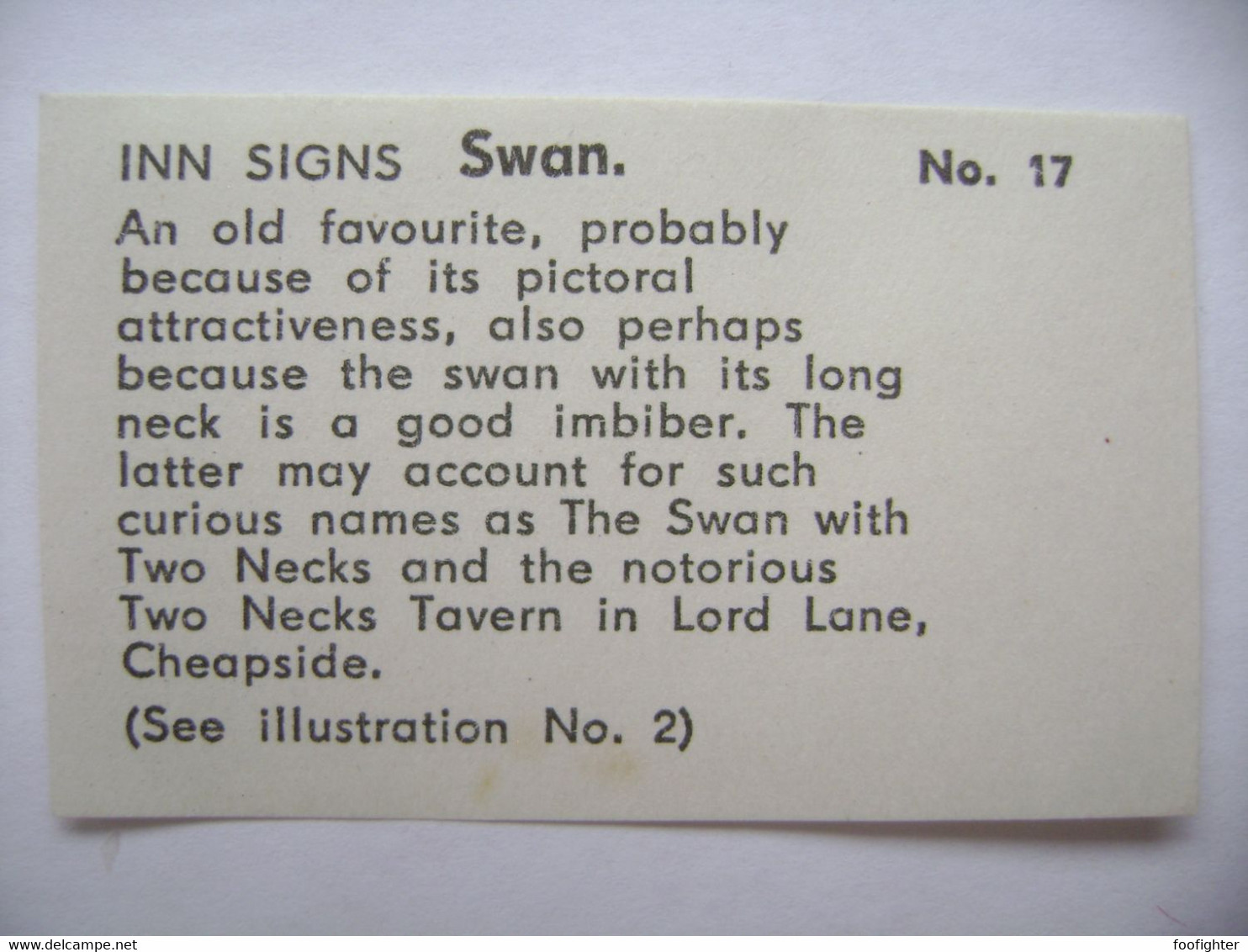 INN SIGNS No. 17 - Swan - Back Matchbox Label (5,5 X 3,5 Cm) Czechoslovakia Export UK - Zündholzschachteletiketten