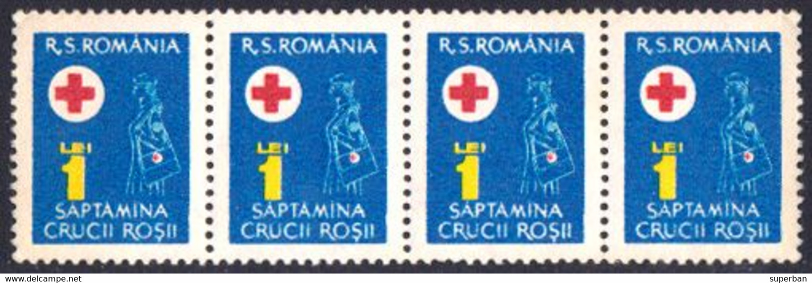 CRUCEA ROSIE / CROIX ROUGE / RED CROSS : SAPTAMÂNA CRUCII ROSII ~ 1965 - '970 ?  - BANDE : 4 X LEI 1 - MNH - RRR (ak803) - Fiscales