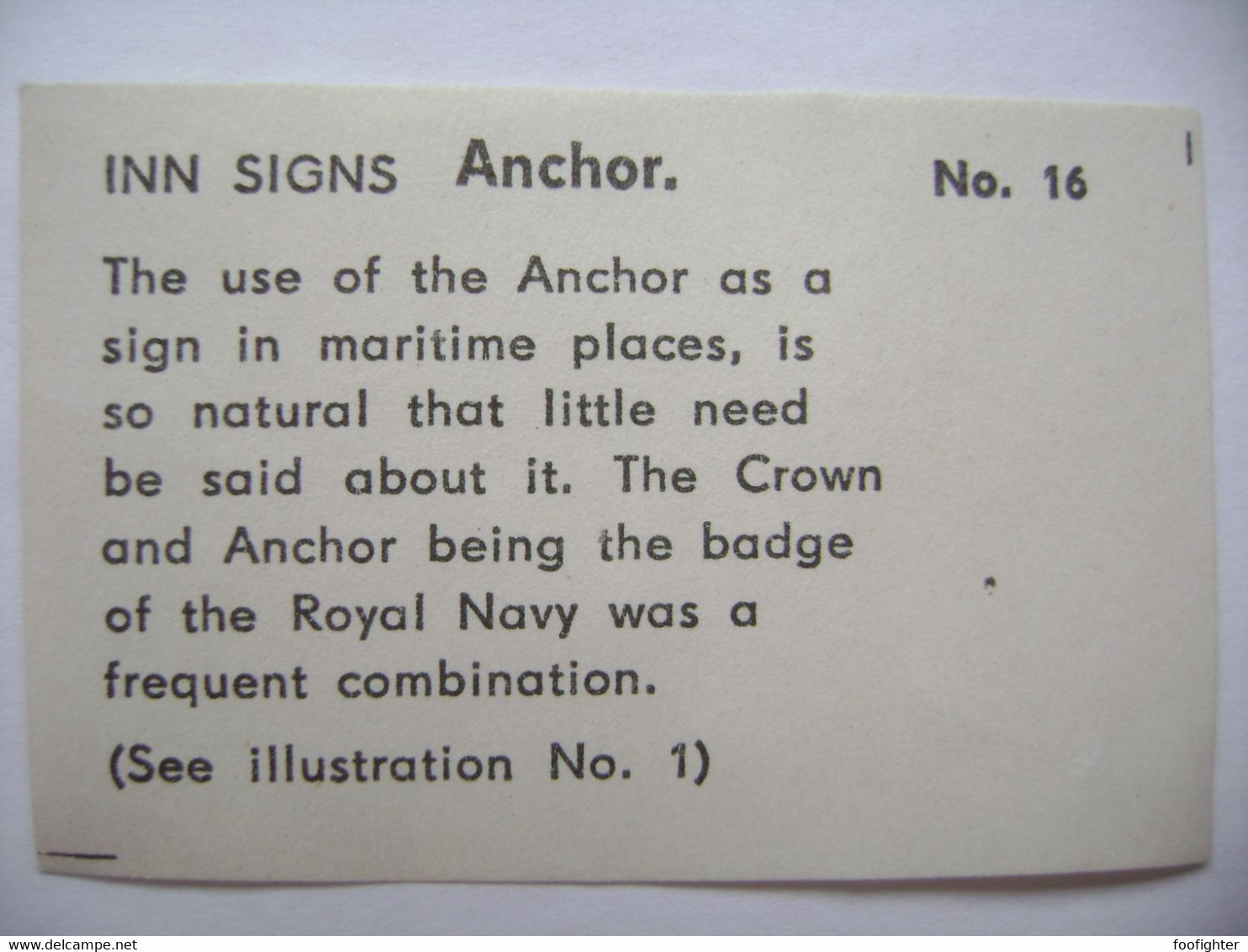 INN SIGNS No. 16 - Anchor - Back Matchbox Label (5,5 X 3,5 Cm) Czechoslovakia Export UK - Zündholzschachteletiketten