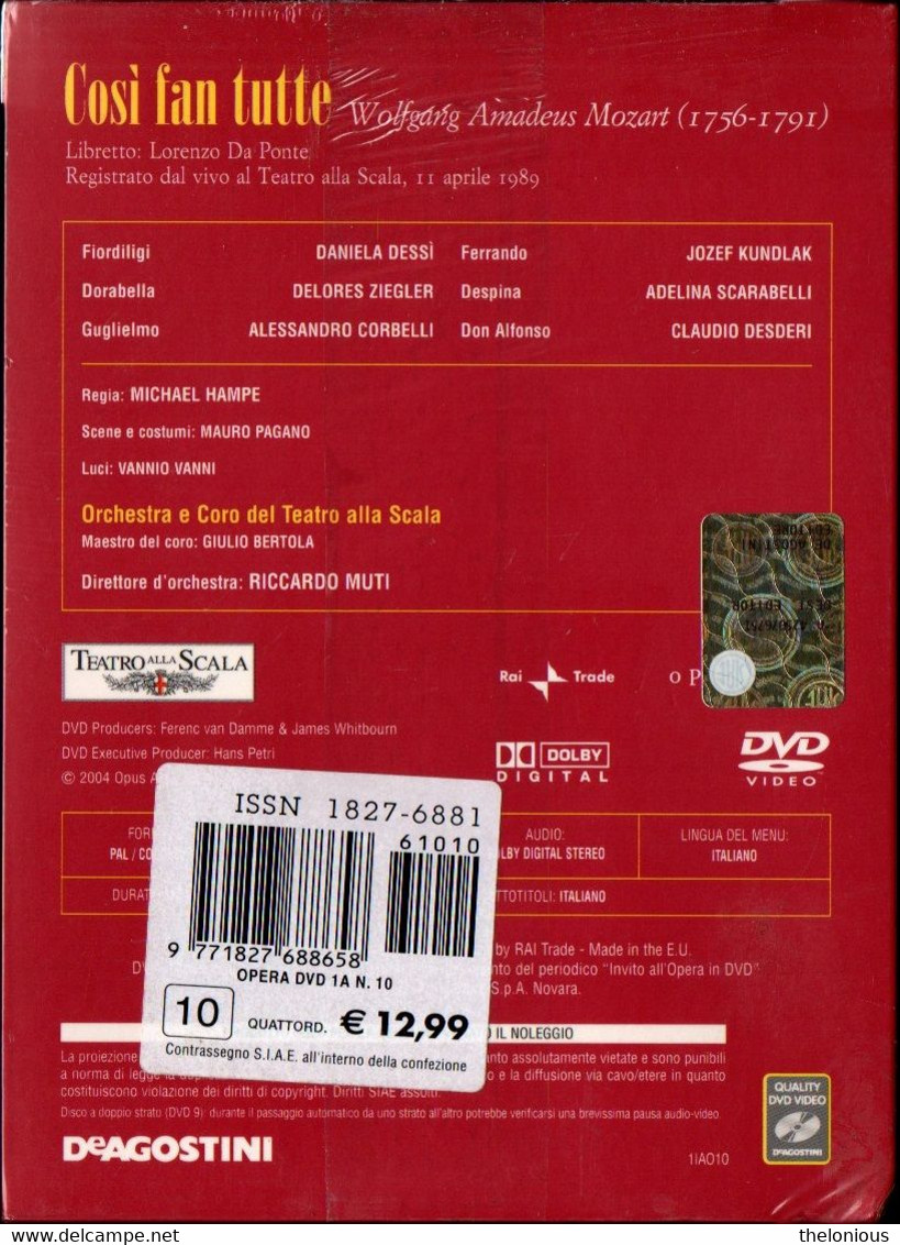 * Invito All'Opera In DVD N 10: W. A. Mozart - Così Fan Tutte - Nuovo Sigillato - Konzerte & Musik
