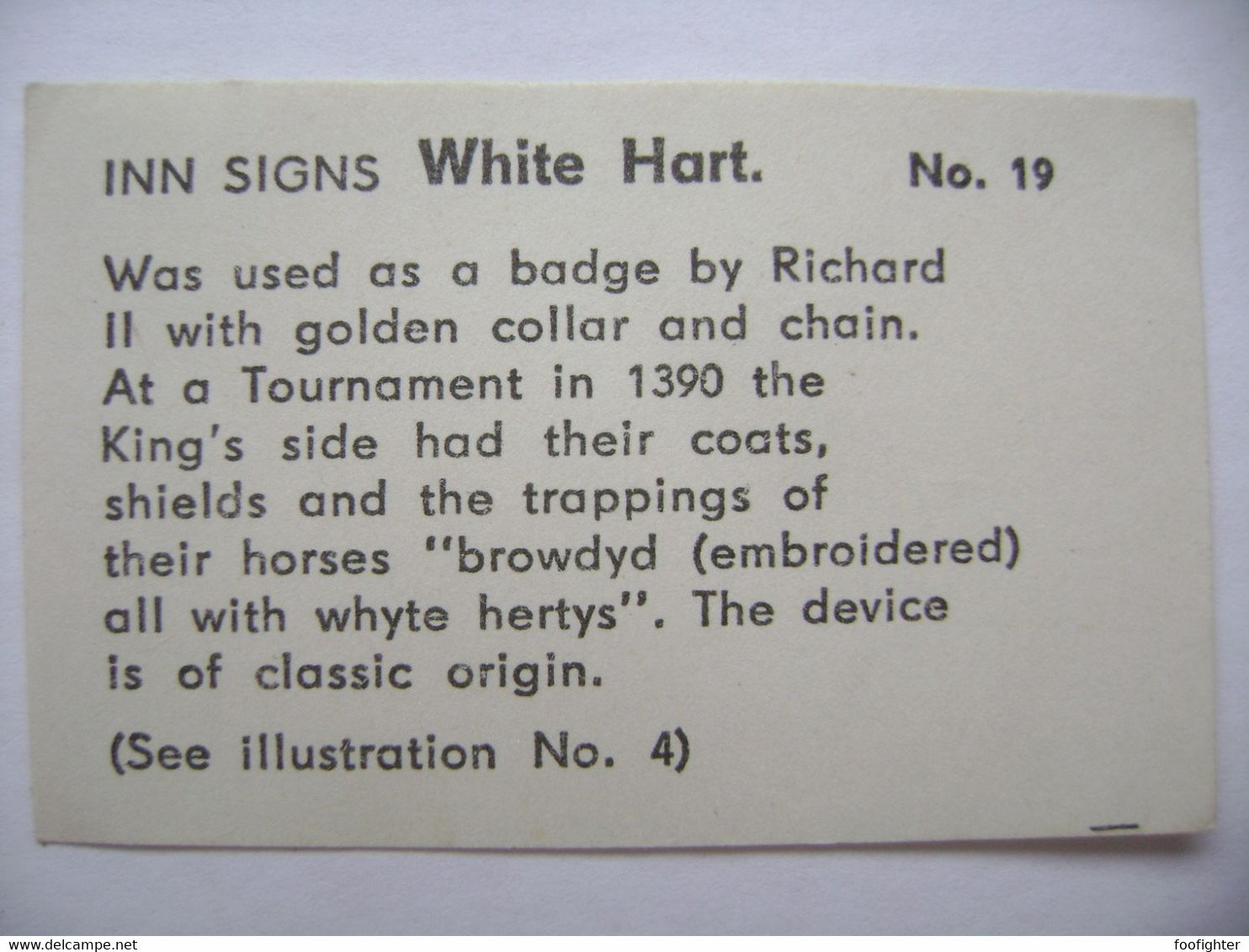 INN SIGNS No. 19 - White Hart - Back Matchbox Label (5,5 X 3,5 Cm) Czechoslovakia Export UK - Zündholzschachteletiketten