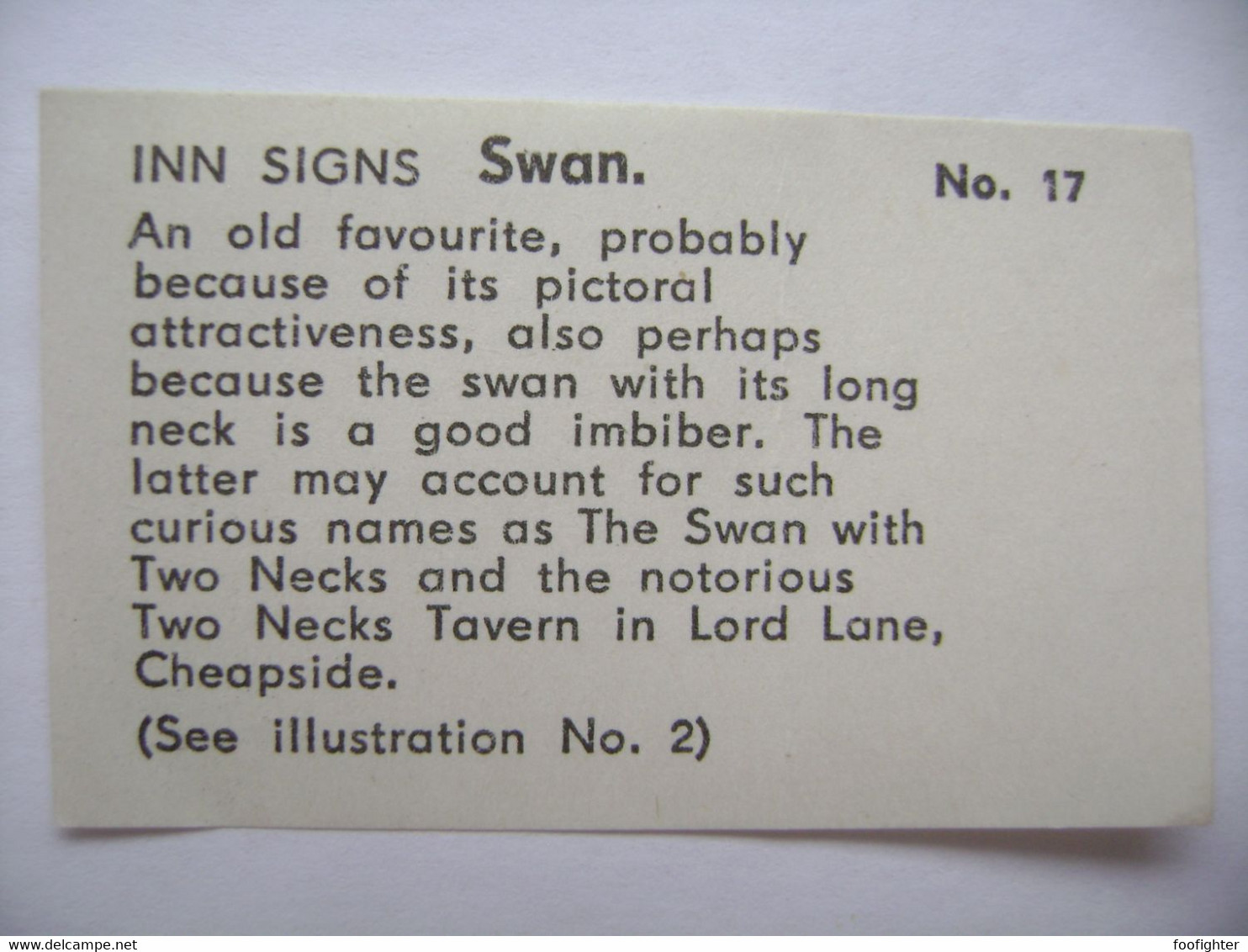 INN SIGNS No. 17 - Swan - Back Matchbox Label (5,5 X 3,5 Cm) Czechoslovakia Export UK - Zündholzschachteletiketten