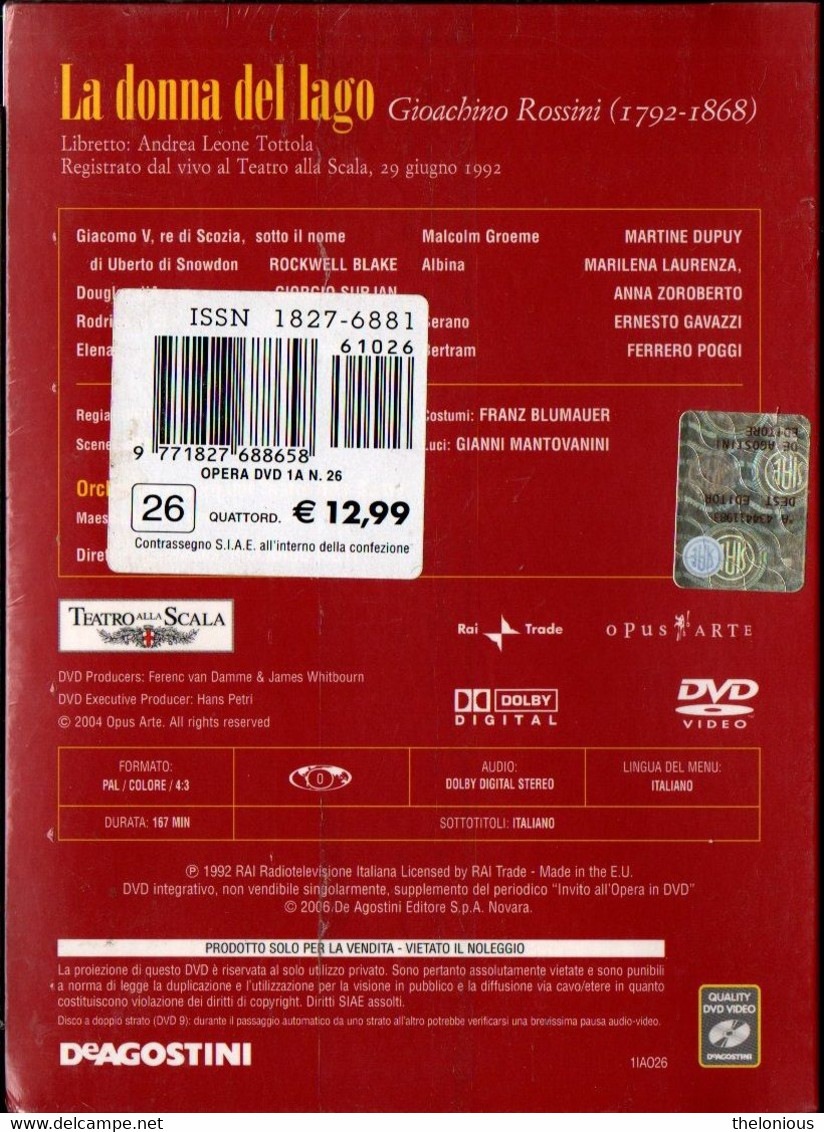 * Invito All'Opera In DVD N 26: Gioachino Rossini - La Donna Del Lago - Nuovo Sigillato - Concert En Muziek