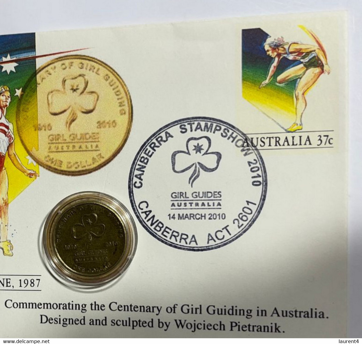 (2 M 32) Australia - $ 1.00 Centenary Of Girls Guide 2010 Coin With 2010 Girls Guide Postmark On Cover - Dollar