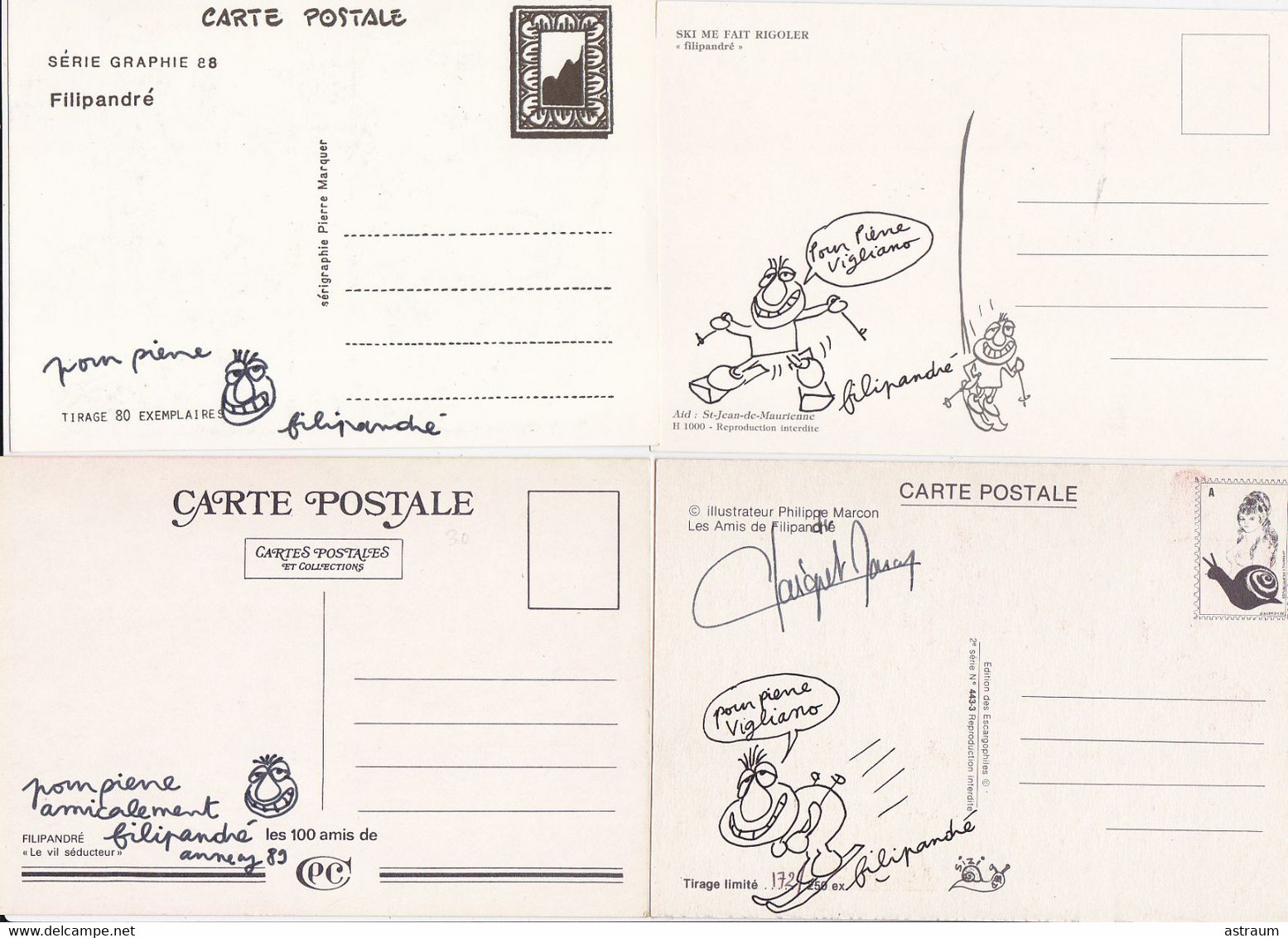 Lot 8 Cp + Dessins + Dedicaces - Illustrateur Filipandré - Annecy 1989 - Filipandre