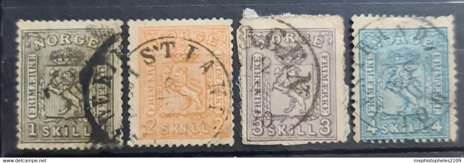 NORWAY 1867/68 - Canceled - Sc# 11, 12, 13, 14 - Used Stamps