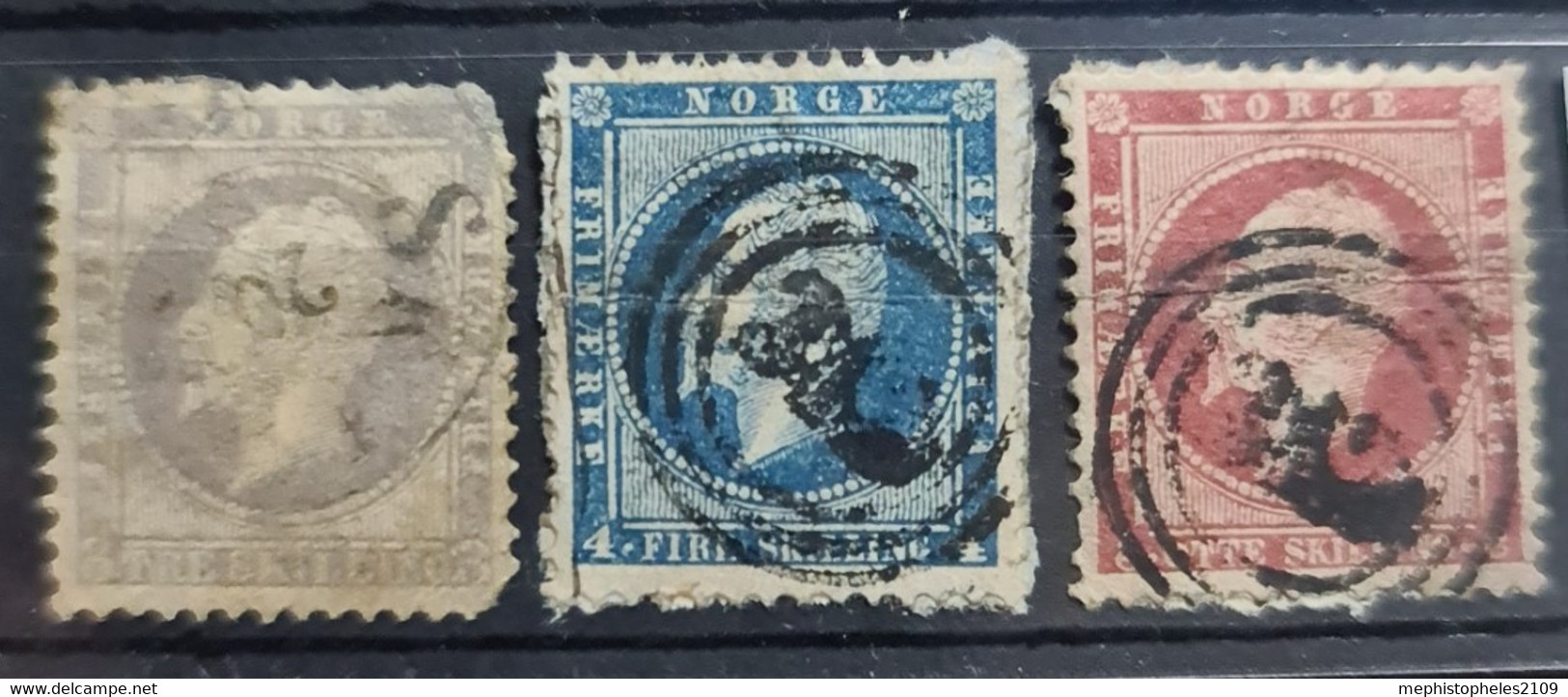 NORWAY 1856/57 - Canceled - Sc# 3, 4, 5 - Usados