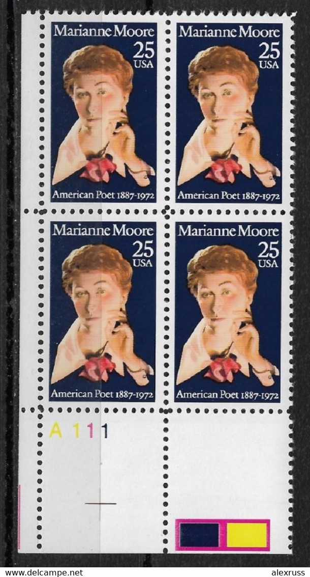 US 1990 Marianne Moore An American Poet Scott # 2449, Plate Block VF MNH**OG - Plate Blocks & Sheetlets