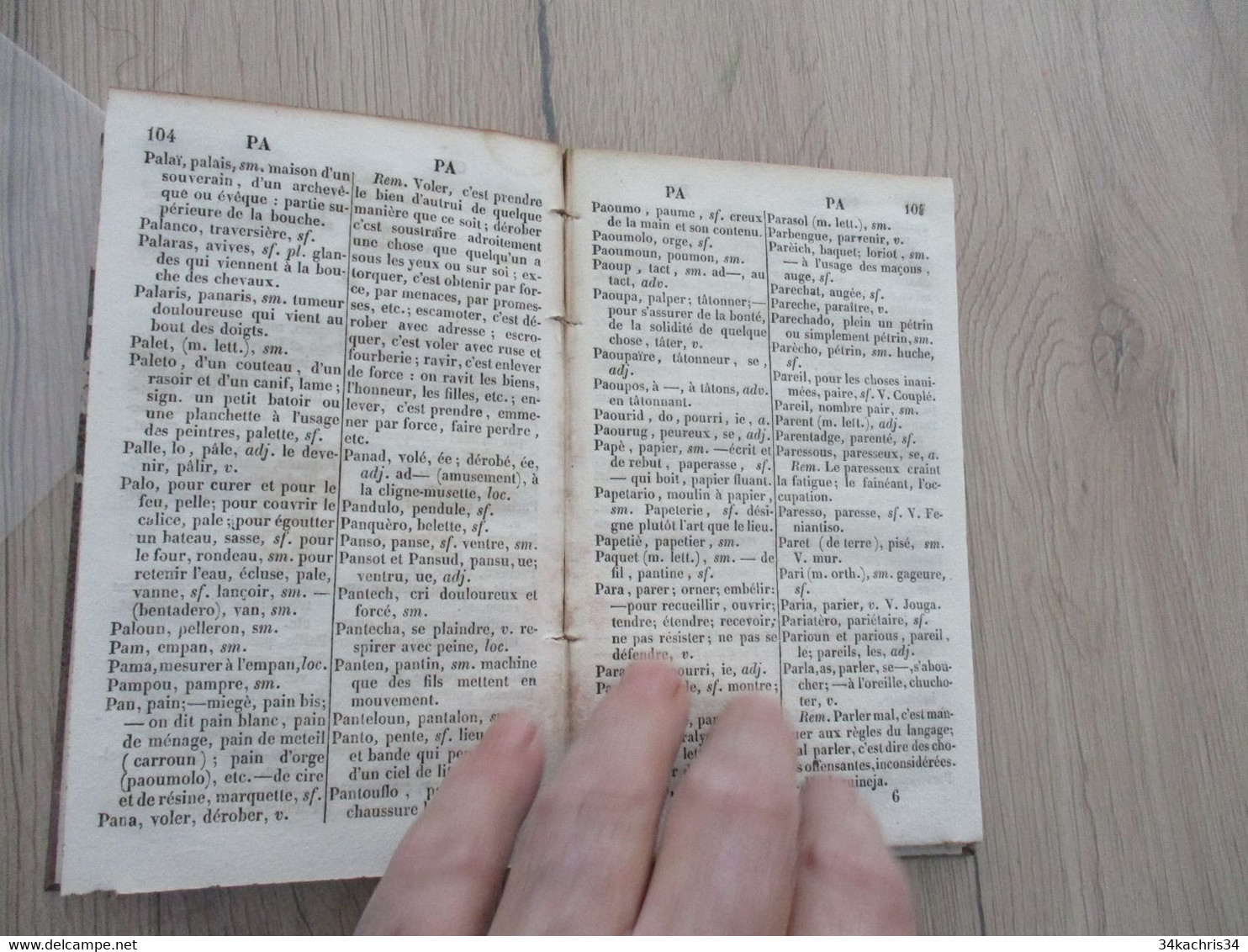 Rare dictionnaire Patois/Français à l'usage de l'arrondissement de Saint Gaudens Chez Tajan 1843  reliure amateur 156p