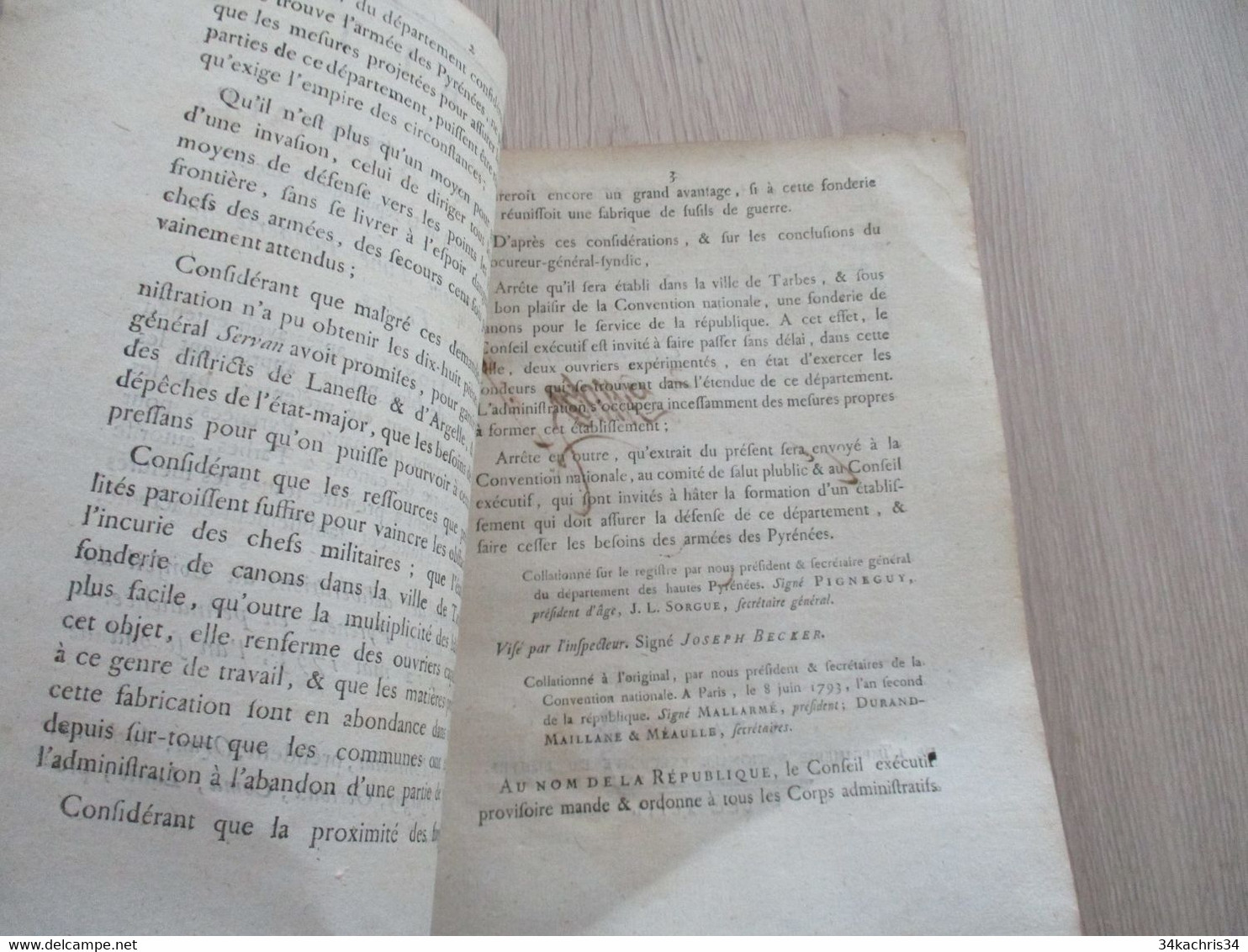 Décret Signé Convention Nationale Révolution 30/05/1793 An 2 établissement Fonderie à Tarbes - Decretos & Leyes