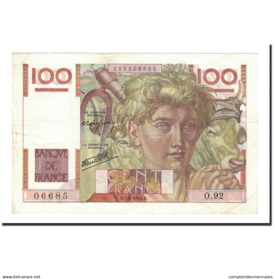 France, 100 Francs, Jeune Paysan, 1946, 1946-09-05, TTB+, Fayette:28.8, KM:128a - 100 F 1945-1954 ''Jeune Paysan''