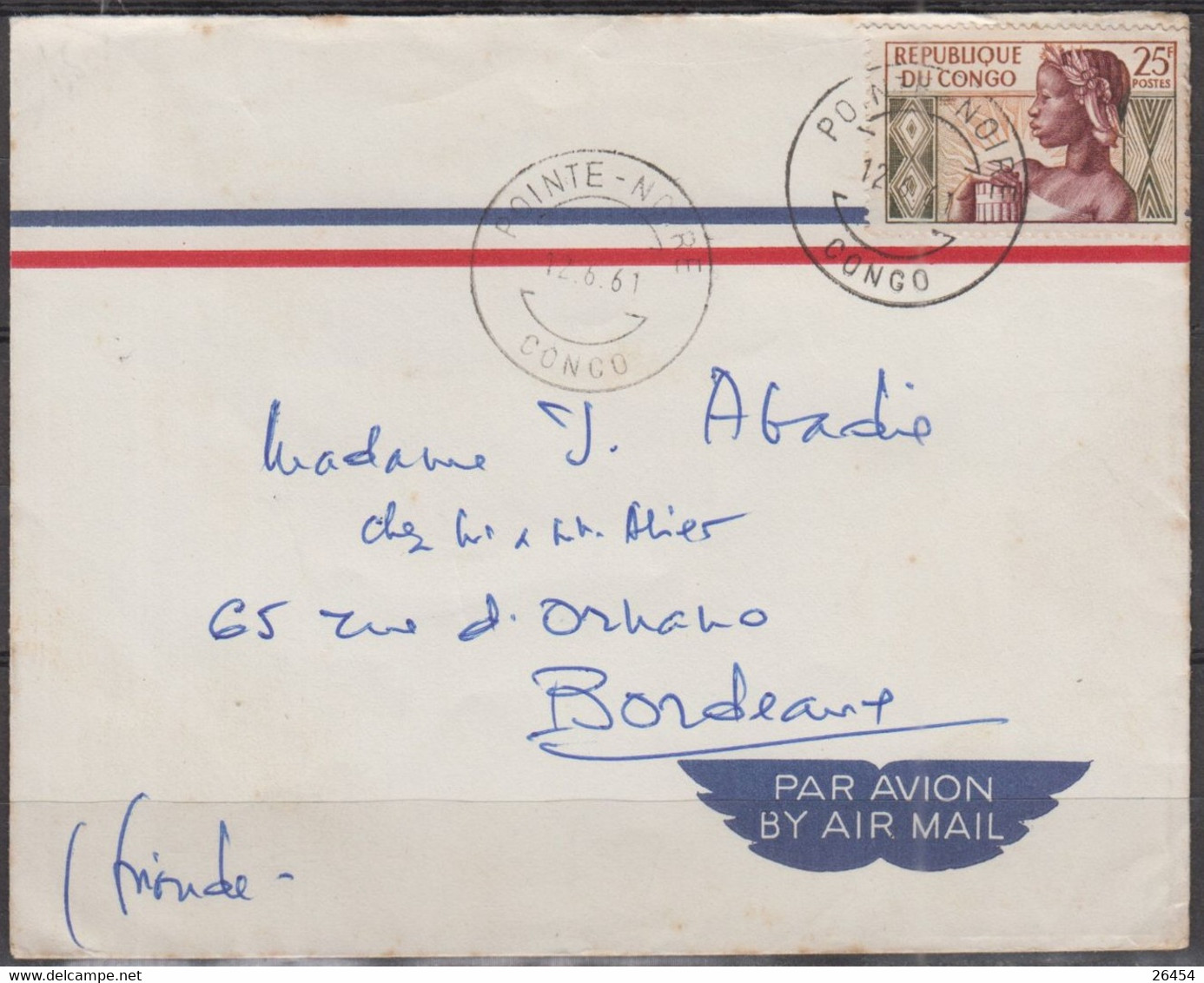 CONGO  Anniversaire 25F  Y.T.135  SEUL Sur  Enveloppe De POINTE-NOIRE  Le 12 6 1961   Pour 33 BORDEAUX - Storia Postale