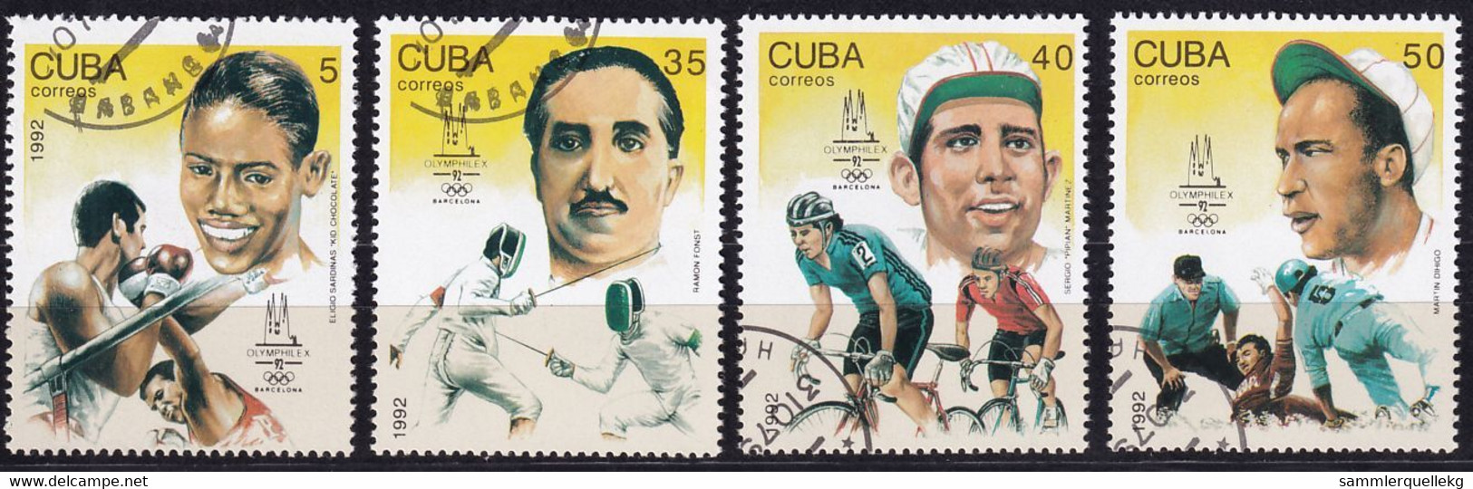 Kuba 3597 - 3600 Gestempelt, Internationale Briefmarkenausstellung OLYPHILEX'92 In Barcelona - Sportler (Nr. 2021) - Gebruikt