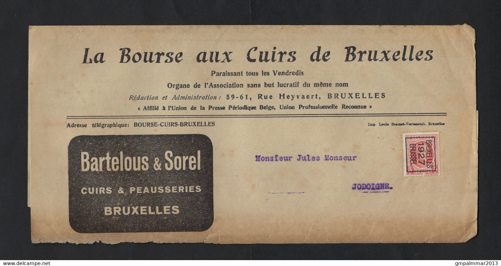 3 Wikkels Met Reclame Van La Bourse Aux Cuirs De Bruxelles Met TYPO Zegels HOUYOUX ; Zie 6 Scans ! LOT 305 - Typo Precancels 1922-31 (Houyoux)