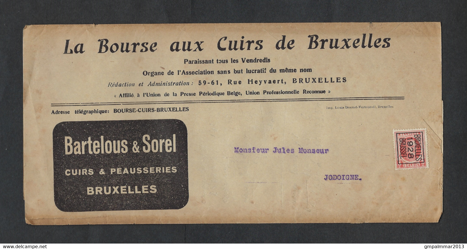 3 Wikkels Met Reclame Van La Bourse Aux Cuirs De Bruxelles Met TYPO Zegels HOUYOUX ; Zie 6 Scans ! LOT 305 - Typos 1922-31 (Houyoux)