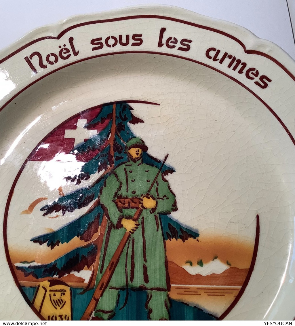 Assiette Céramique Nyon1939NOËL SOUS LES ARMES(Schweiz Grenzbesetzung1939–1945 Suisse VD Armée Guerre WW2 War Militaria - Sonstige & Ohne Zuordnung