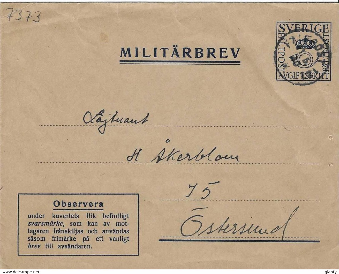 SVERIGE MILITARBREV WWII MILITARY ARMY COVER 11.5.1940 To OSTERSUND SWEDEN - Militari