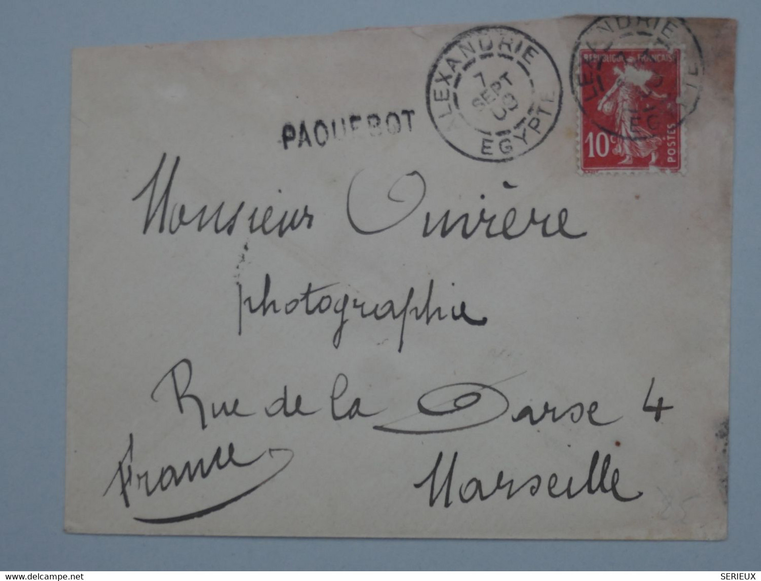 R32 EGYPTE   BELLE LETTRE   1909  ALEXANDRIE A MARSEILLE FRANCE +GRIFFE PAQUEBOT ++AFF. INTERESSANT +++ - Briefe U. Dokumente