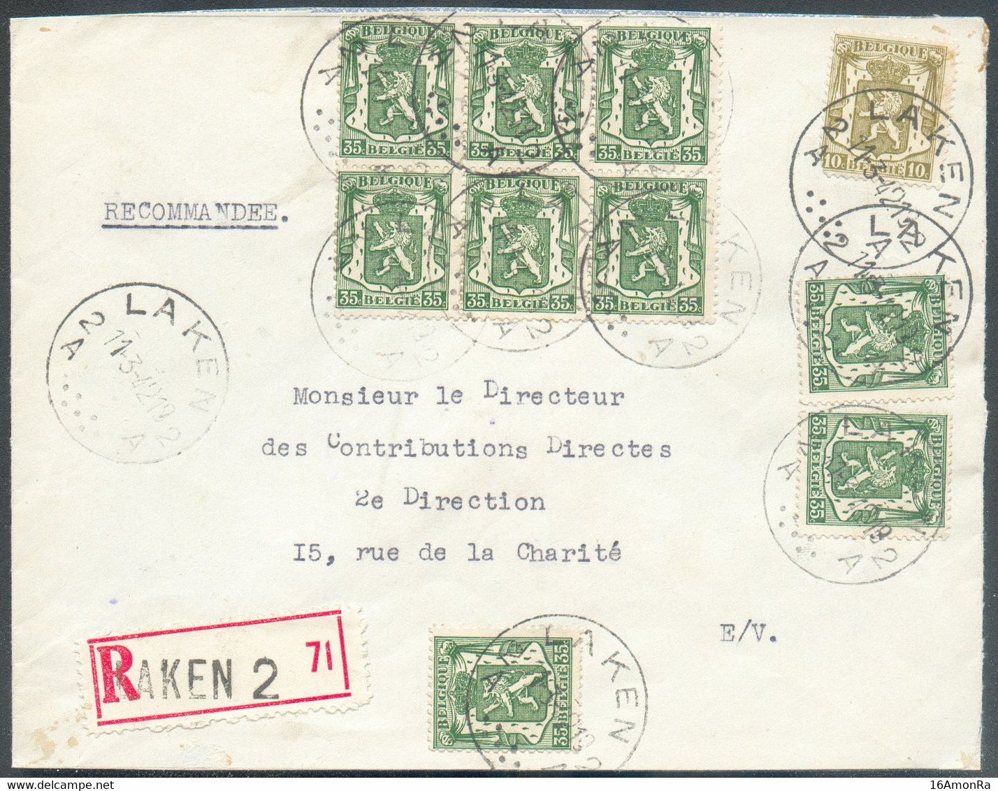 N°420-425(9)- Affranchissement LION Petit SCEAU De L'ETAT à 3Fr.25 Obl. Sc LAKEN 12 s/L. Recommandée Du 11-3-1942 Vers L - Cartas & Documentos