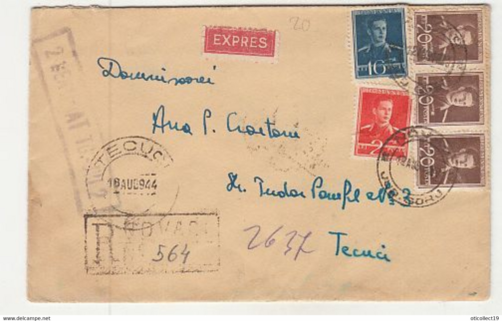 WW2 LETTER, CENSORED TARGU JIU NR 2, KING MICHAEL STAMPS ON REGISTERED COVER, 1944, ROMANIA - 2. Weltkrieg (Briefe)
