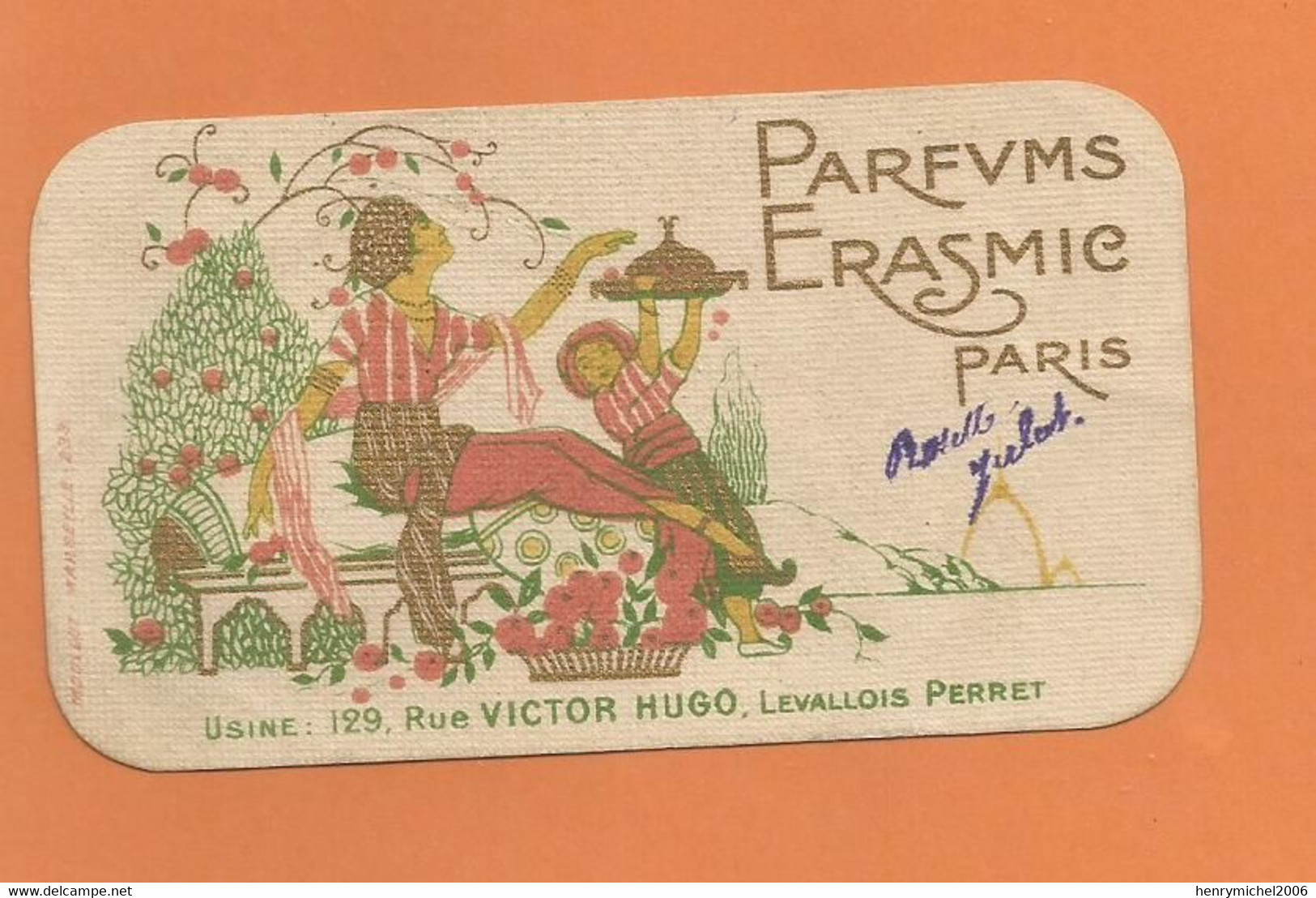 Carte De Visite Parfums Erasmic Paris Au Dos Cette Est Parfumée Au Parfum Trishna Calendrier 1924 5,2x9,4 Cm - Visitekaartjes