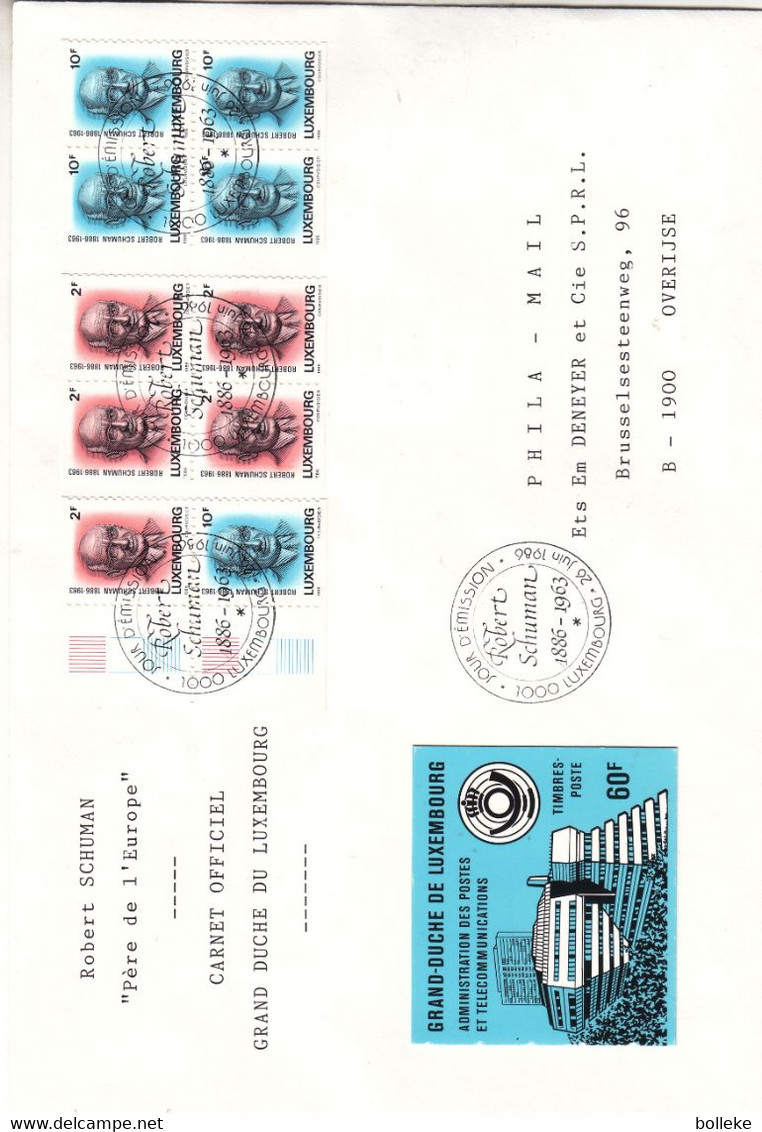 Luxembourg - Lettre FDC De 1986 ° - GF - Oblit Luxembourg  - Timbres Du Carnet - Robert Schuman - Briefe U. Dokumente