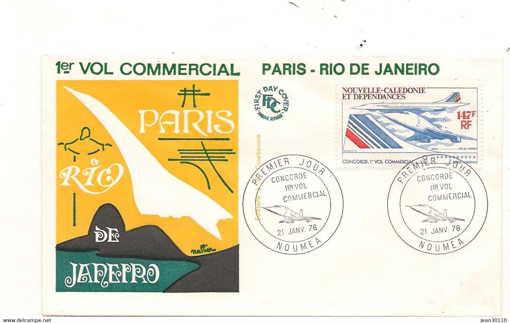 NOUVELLE CALÉDONIE 1976 ESPACE F.D.C. 1er VOL PARIS- RIO DE JANEIRO - Covers & Documents