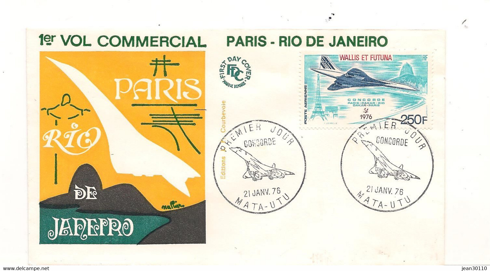 WALLIS ET FUTUNA 1976 ESPACE F.D.C. 1er VOL PARIS- RIO DE JANEIRO - Lettres & Documents