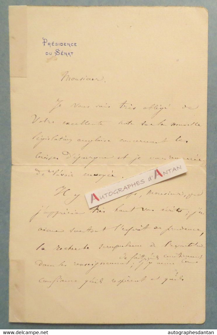 ● L.A.S 1893 Paul-Armand CHALLEMEL LACOUR Présidence Du Sénat Caisses D'Epargne Législation Anglaise Né Avranches Lettre - Politisch Und Militärisch