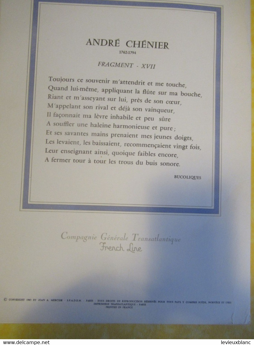 Paquebot "FRANCE"/ Compagnie Générale Transatlantique/ French Line/Première Classe/Mercier-Chénier/1967          MENU321