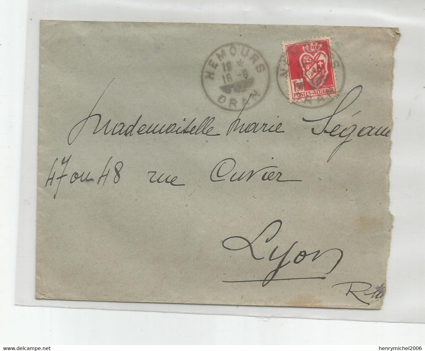 Lettre Algérie  Cachet Nemours Oran Sans Date Marcophilie Pour Lyon - Storia Postale