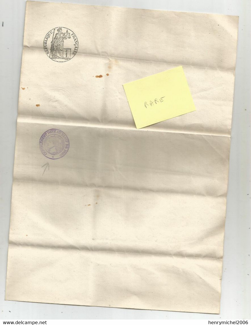 Feuille Entete République Française 1f  Cachet Complément Payé Au Tarif De 1920 Marcophilie - Lettres & Documents