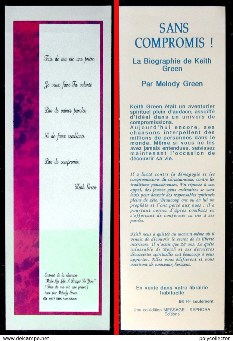 Marque-page Signet : Sans Compromis - Biographie De Keith Green - Marque-Pages