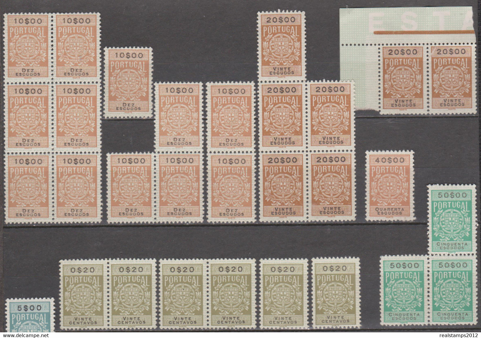 PORTUGAL - 1943-1949 - Estampilhas Fiscais - 44 Novos (*) MNG E 3 Usados  (o)  (Pares - Tiras - Blocos De 5 E 6) - Unused Stamps