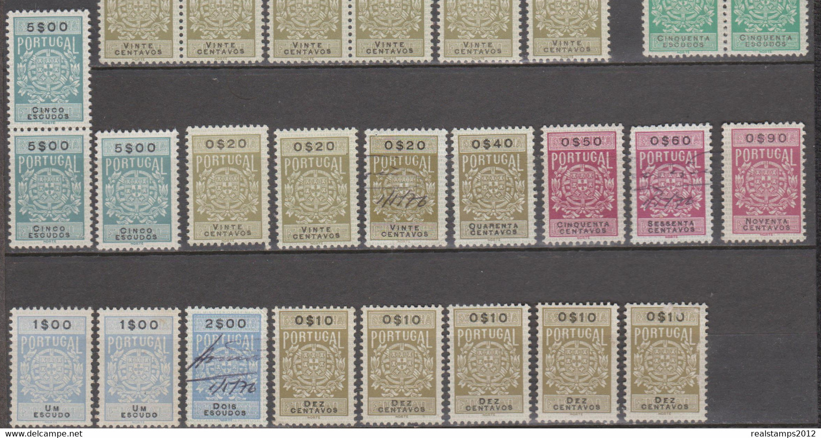 PORTUGAL - 1943-1949 - Estampilhas Fiscais - 44 Novos (*) MNG E 3 Usados  (o)  (Pares - Tiras - Blocos De 5 E 6) - Unused Stamps