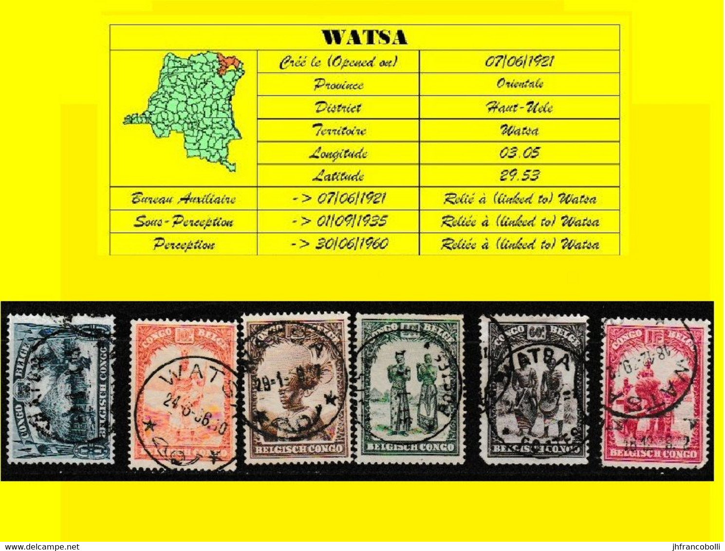 (°) BELGIAN CONGO / CONGO BELGE =  WATSA CANCELATION STUDY = 6 STAMPS OUT OF ETHNIC SET  [C] - Errors & Oddities