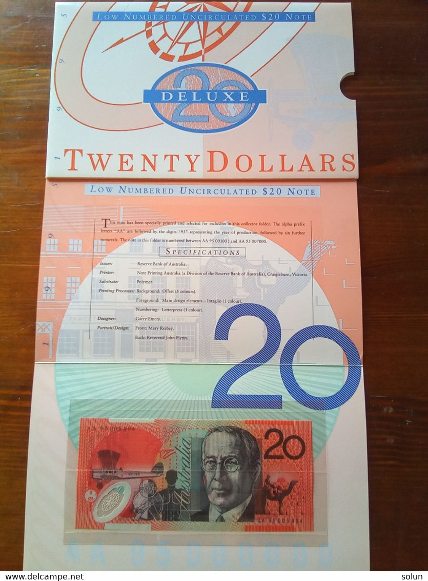 AUSTRALIA  20 TWENTY DOLLARS DE LUX  FOLDER 1995 LOW NUMBERED UNCIRCOLATED $ NOTE AA PREFIX - 1992-2001 (polymer Notes)