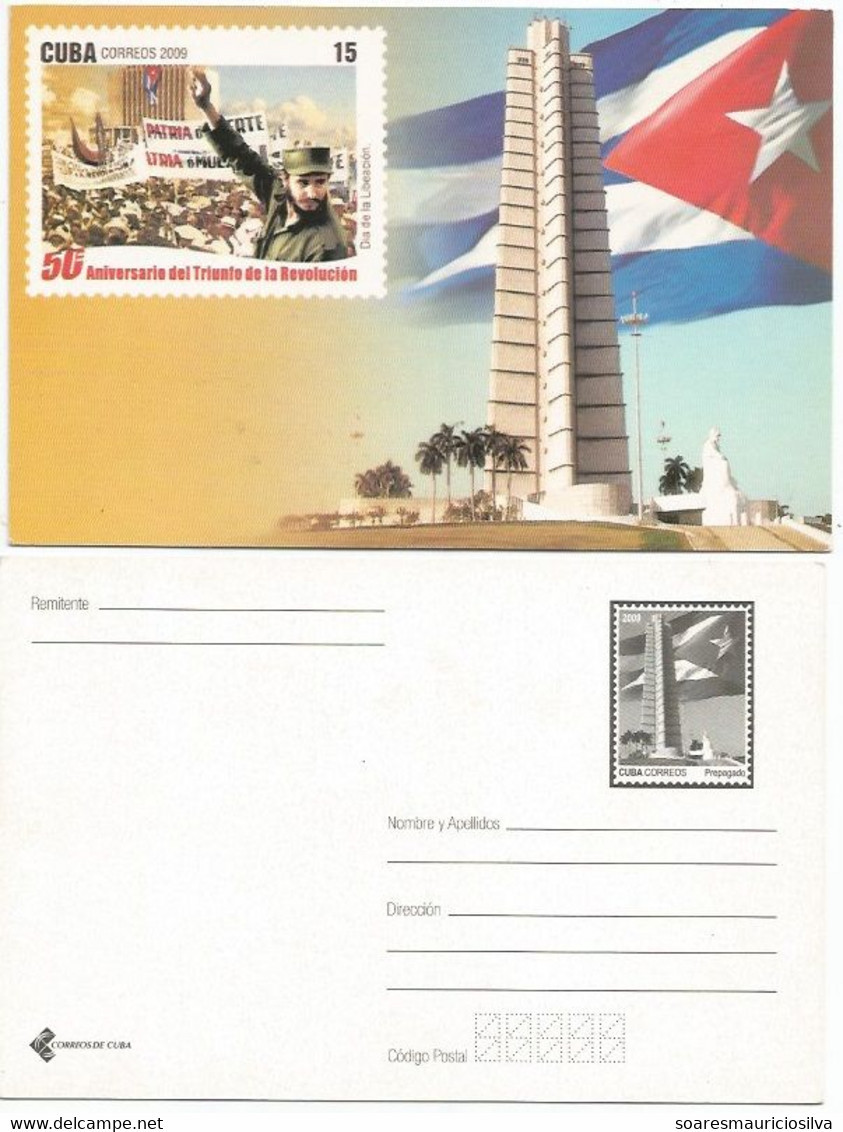 Cuba 2009 Postal Stationery Card 50 Years Revolution Fidel Castro Flag José Martí Monument Square In Havana Unused - Cartas & Documentos