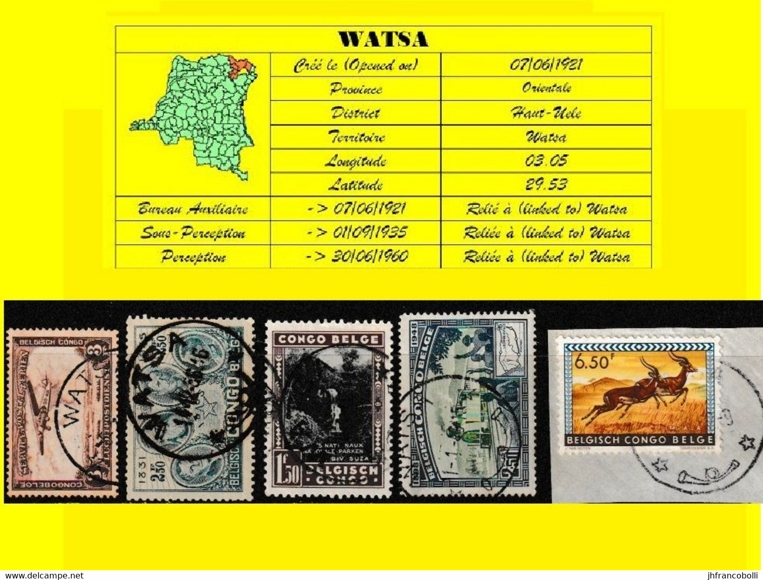 (°) BELGIAN CONGO / CONGO BELGE =  WATSA CANCELATION STUDY = 5 STAMPS VARIA 1935/1959  [E] - Variétés Et Curiosités