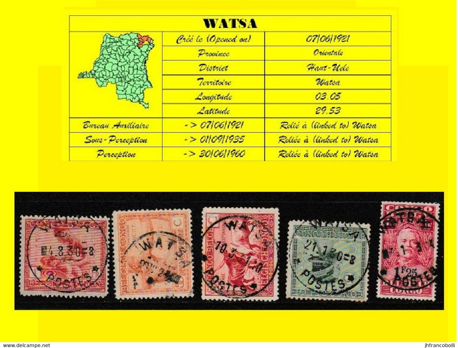 (°) BELGIAN CONGO / CONGO BELGE =  WATSA CANCELATION STUDY = 5 STAMPS VARIA 1924/1928  [F] - Variedades Y Curiosidades