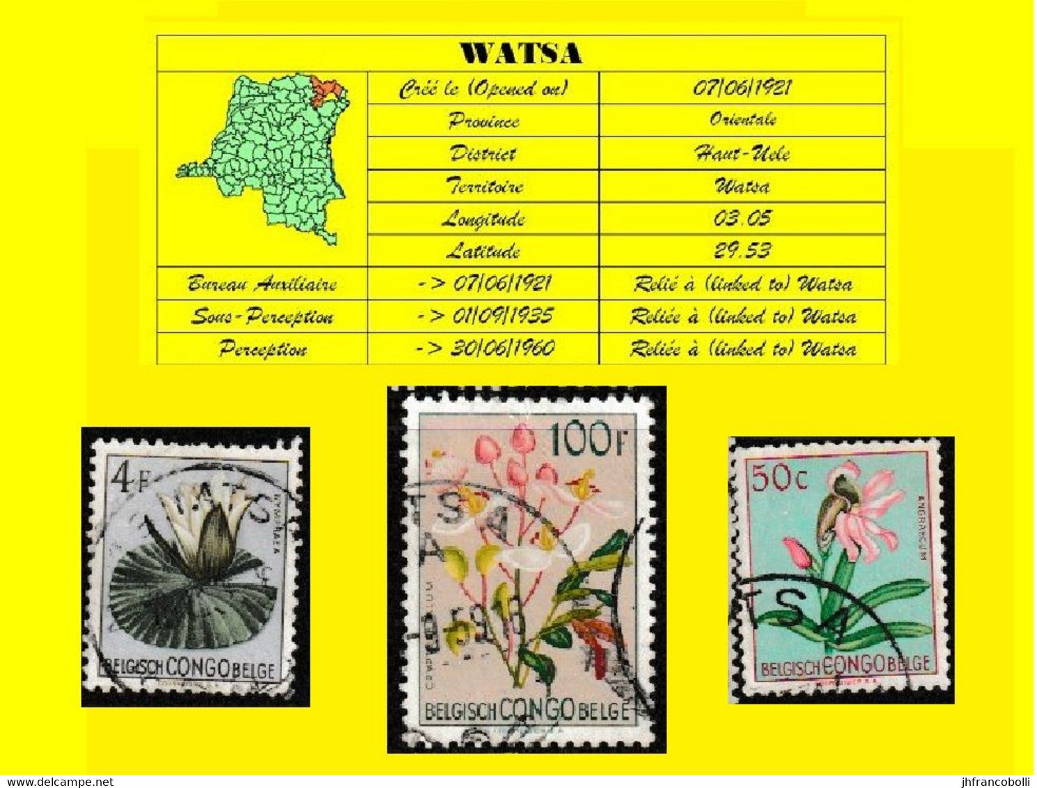 (°) BELGIAN CONGO / CONGO BELGE =  WATSA CANCELATION STUDY 5 STAMPS TROPICAL FLOWERS COB 315 + 323 + 307 [G] - Abarten Und Kuriositäten