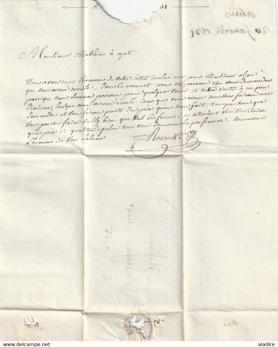 1831 - Grand Cachet Fleurons Simples ALAIS / ALES, Gard Sur LAC Vers Apt, Vaucluse -  Dateur En Arrivée - T4 - 1801-1848: Precursori XIX