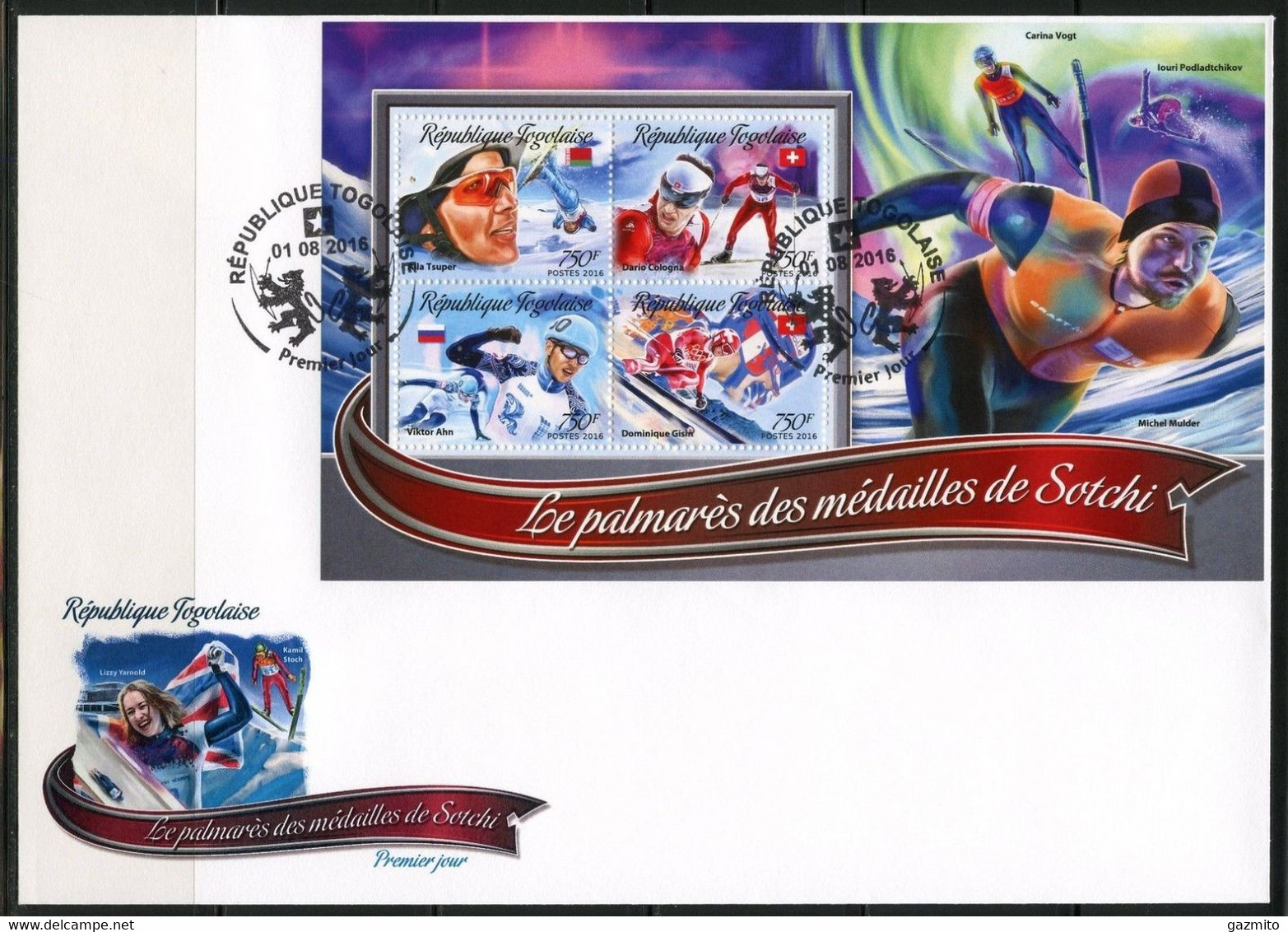 Togo 2016, Winter Olympic Games In Sotchi, Winners, Sking, 4val In BF In FDC - Hiver 2014: Sotchi