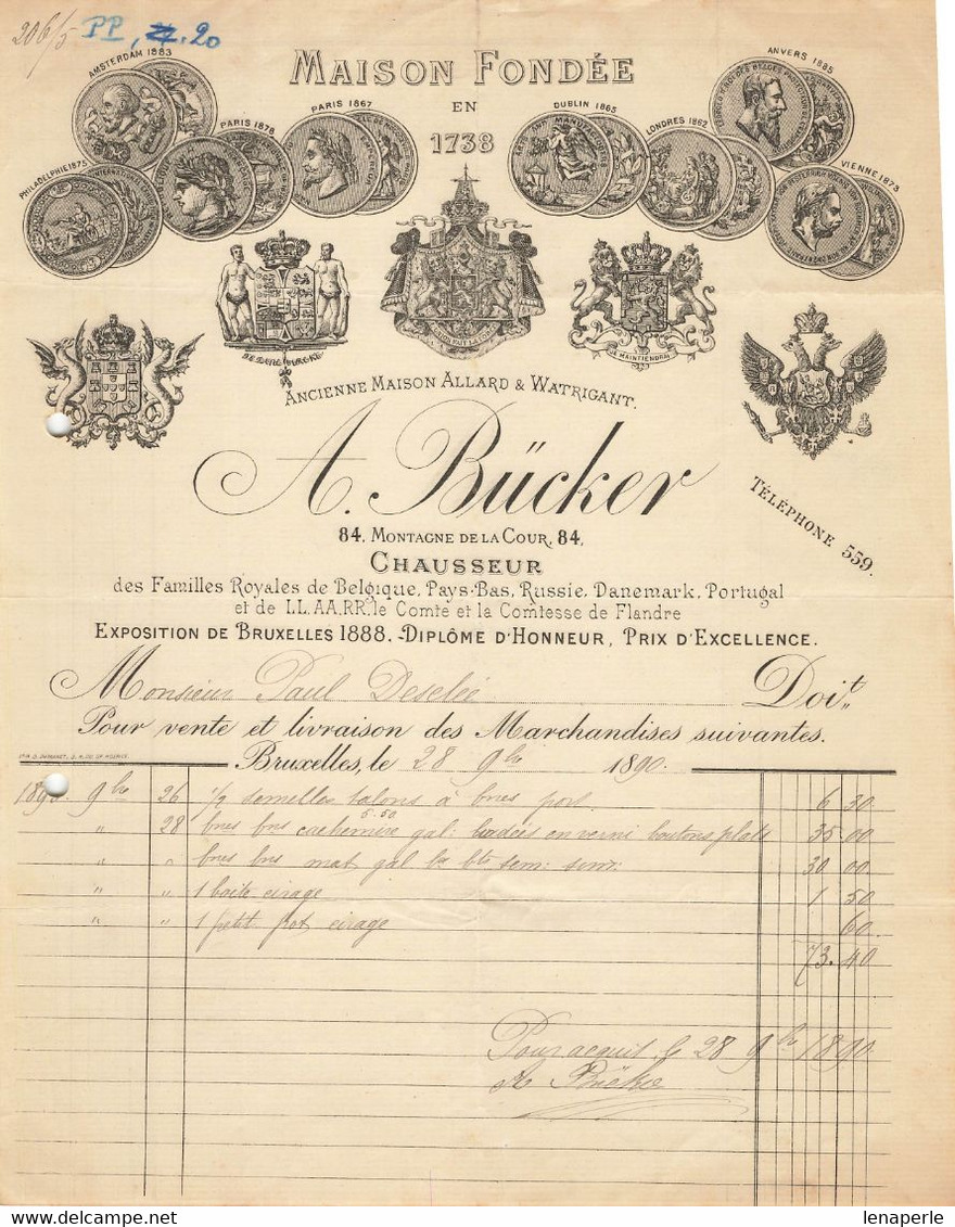 N°47 FACTURE 1899  A BUCKER CHAUSSEUR - 1800 – 1899
