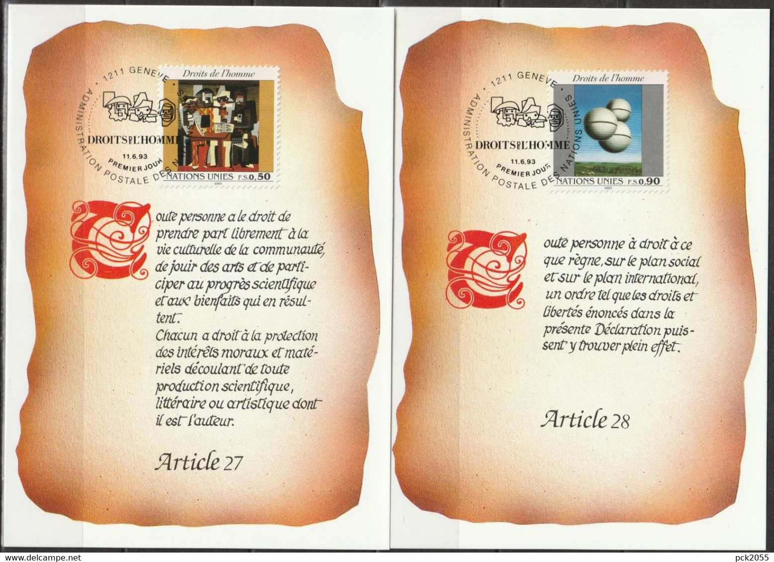 UNO Genf 1993 MK   MiNr.233 - 234 Erklärung Der Menschenrechte ( D 4790 ) Günstige Versandkosten - Maximum Cards