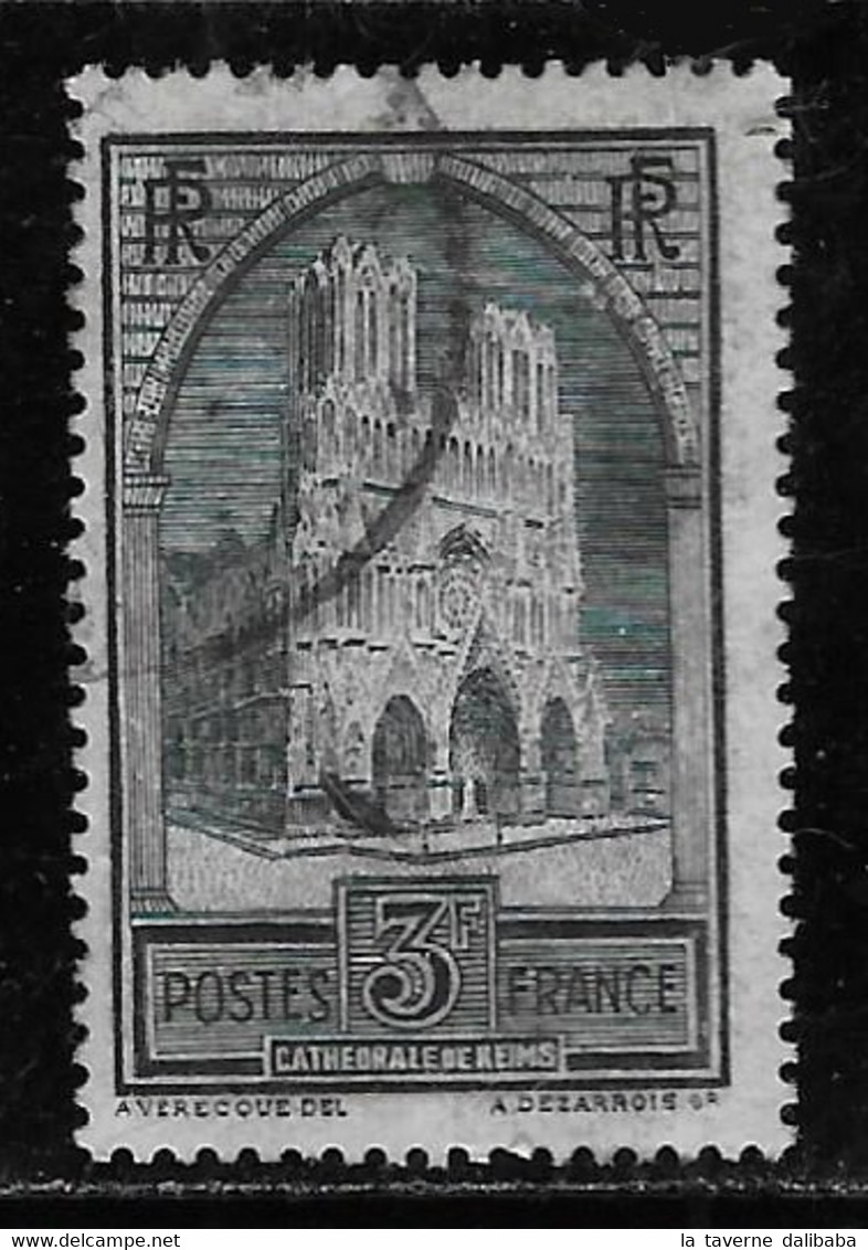 N° 259c CATHEDRALE DE REIMS 3 F. ARDOISE TYPE IV OBLITERE COTE 3 € - Oblitérés